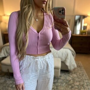 Aerie Lilac Ribbed Cardigan